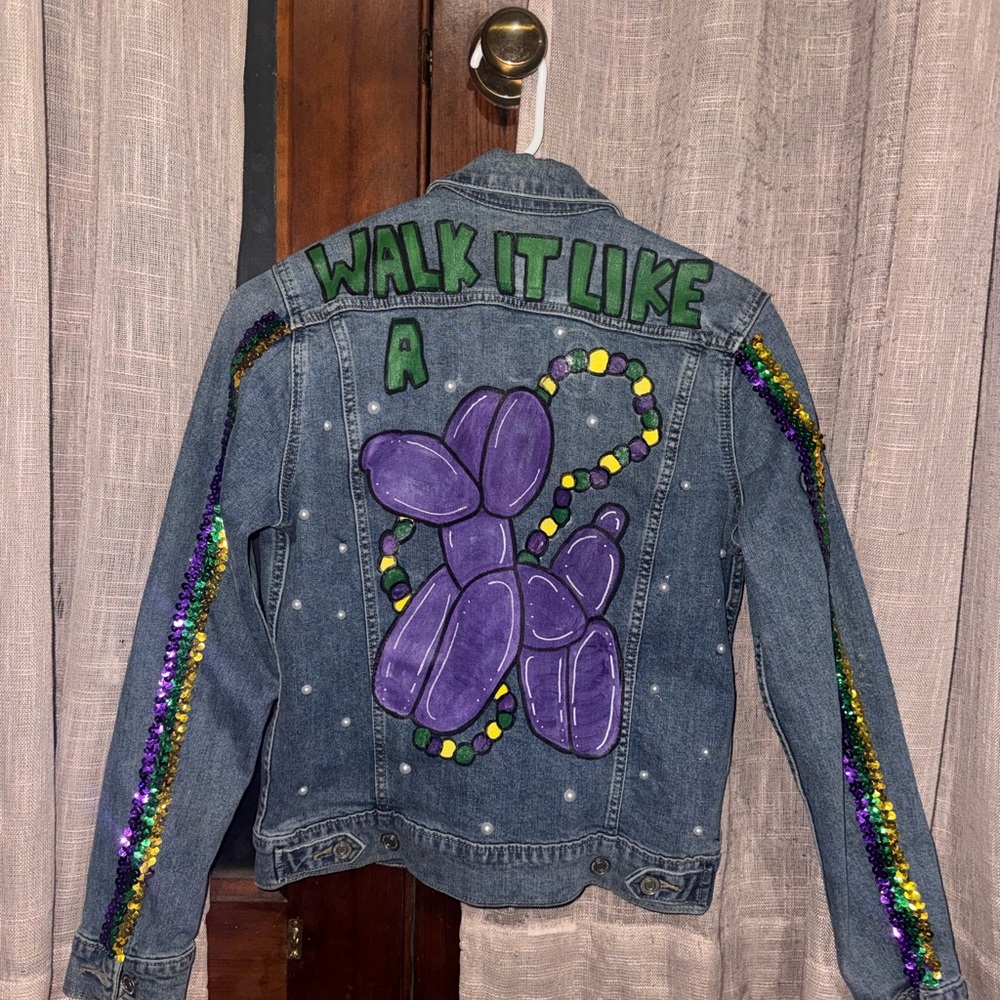 Mardi Gras painted Jean jacket